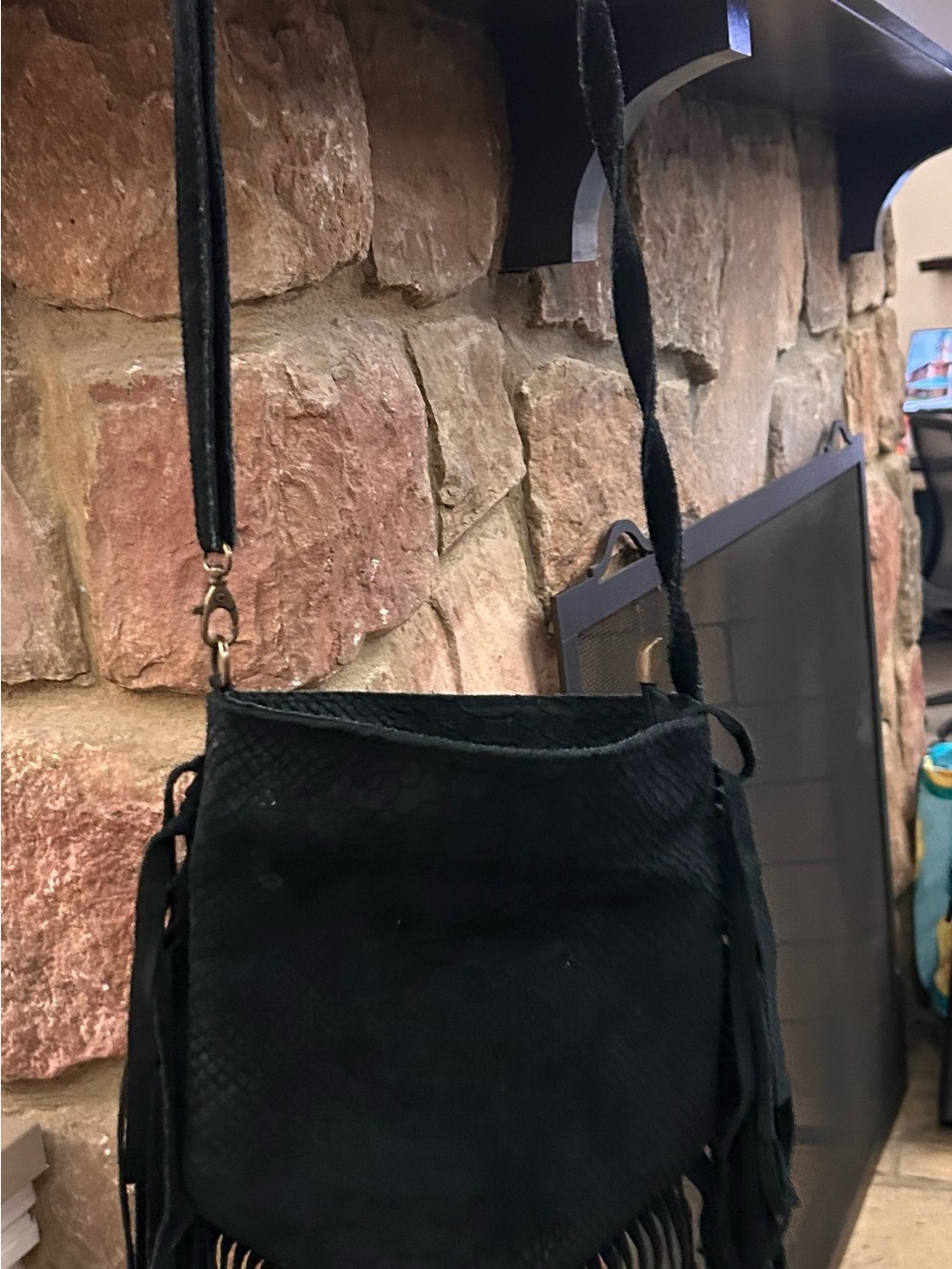 Borse in PELLE Black Suede Fringe Crossbody Bag - Genuine Leather Italy!